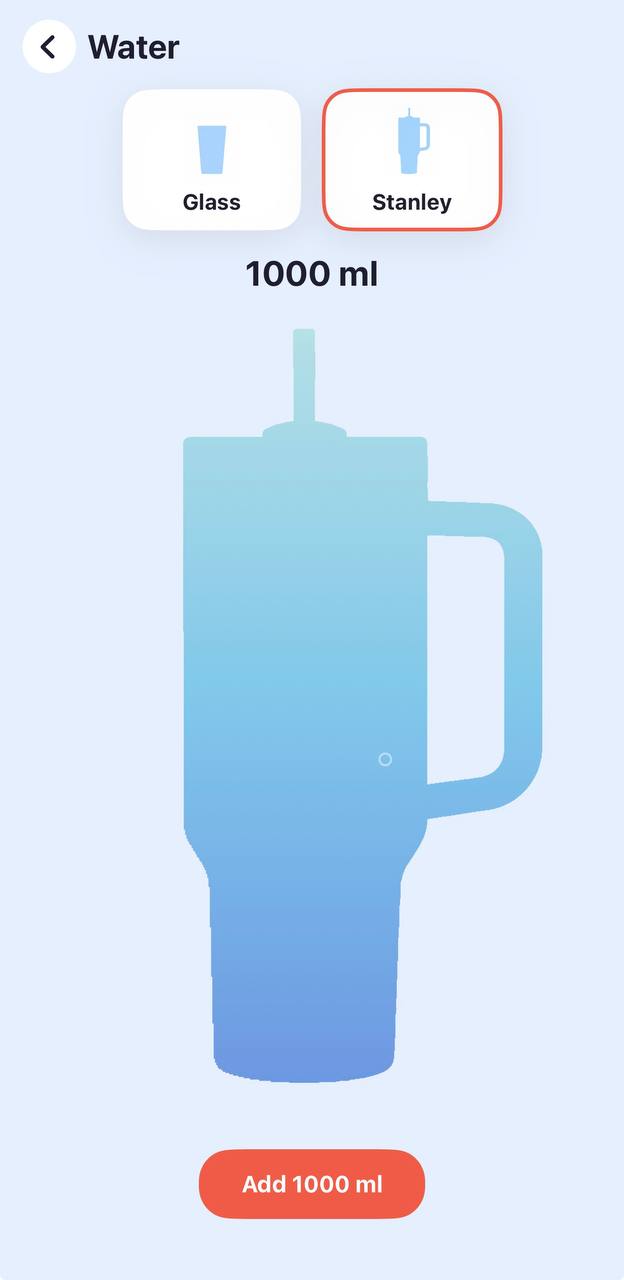 Murmur drink volume selection screen